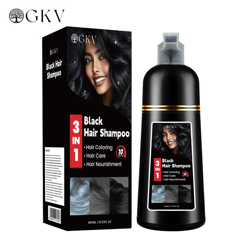 GKV Black Hair Dye Shampoo Set Instant 3 in 1 +99.99% Grey Coverage - Herbal Ingredients