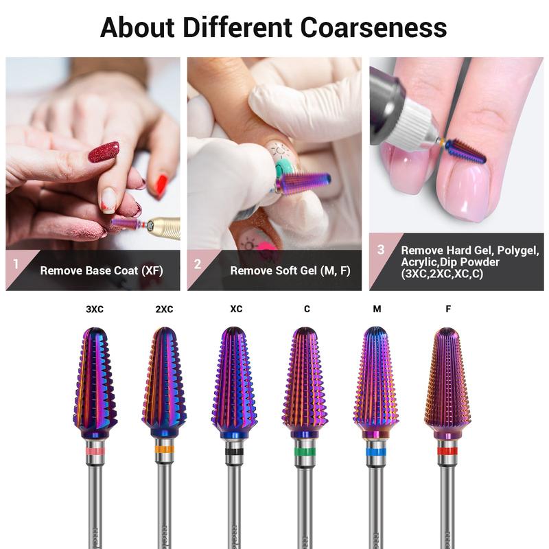 MelodySusie Professional Tornado Nail Drill Bits, 3 32'' Carbide Tungsten Multi-function Bits, Suitable for Manicure Pedicure Cuticle Gel Polishing, Salon Bits, Purple, Series Bit-X, Fine Nail Care Nail Art