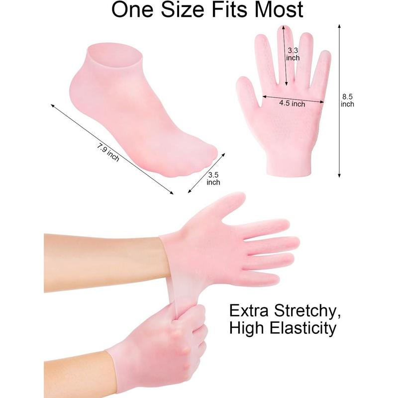 Gorgeous 2 Pairs of Silicone Moisturizing Glove Socks Set! These Anti Slip Soft Spa Gel Socks are amazing for Softening Feet with Dry Cracked Skin. Ideal for Women's Spa Pedicure Socks, softening both Foot and Hand.