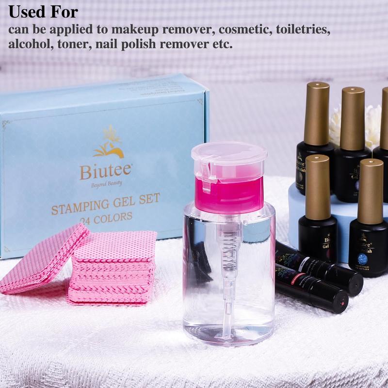 Biutee lint free nail wipes with dispenser Cleaner Bottle Set Pump Dispenser Push Down Cleanser Bottle Disposable Super Absorbent Soft Non-Woven