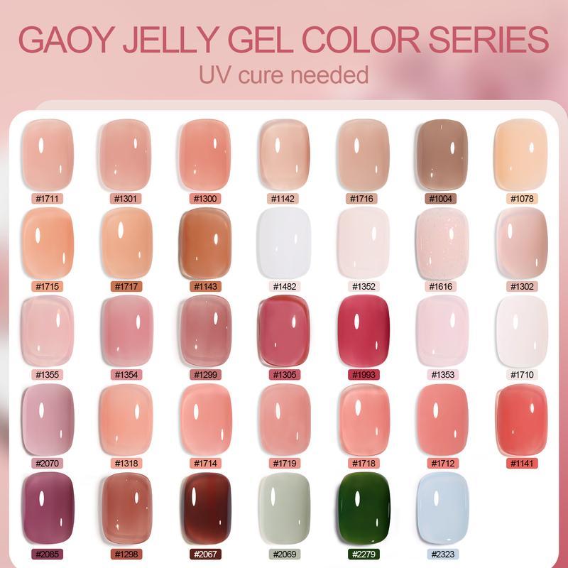 GAOY Sheer Nude Gel Nail Polish, 16ml Jelly Natural Pink Translucent Color 1301, 1355 UV Light Cure Gel Polish for Nail Art DIY Manicure and Pedicure at Home