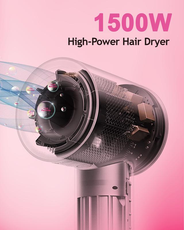 Professional Hair Dryer ,Negative Ionic High-Speed ,1500W Fast Drying, Reduces Frizz, Low Noise, Lightweight, Salon Quality with Magnetic Attachment