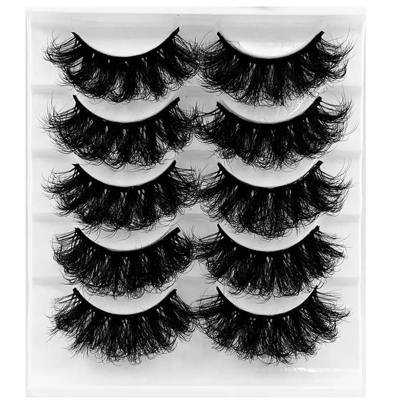 Fluffy False Eyelashes, 5 Pairs Natural Curling Wispy Faux Cluster Lashes, Volumized False Eyelashes for Women and Girls Eye Makeup Enhancement, Christmas Gift