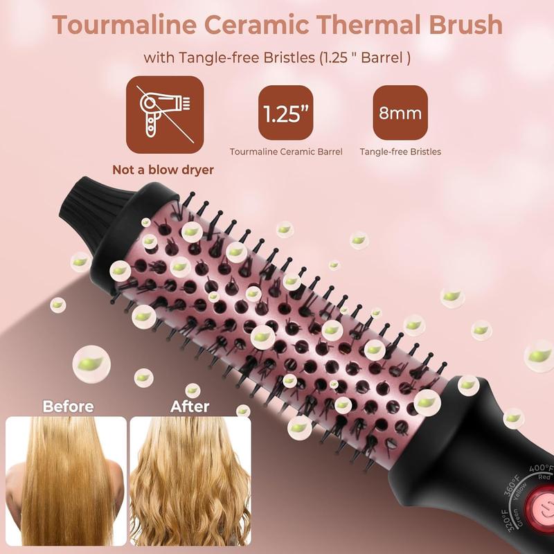 Thermal Brush,1.25 in Curling Brush Curling Iron Heated Curling Brush Volumizing Brush,Ceramic Tourmaline Ionic Curling Comb 110-240V Travel Curling Iron with Brush, LCD Display, Heated Round Brush