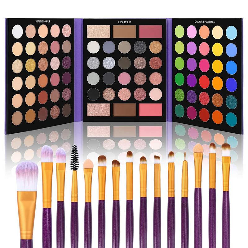 UCANBE Pretty All Set - Professional 86-Color Eyeshadow Palette & 15-Piece Brush Set: Matte, Glitter, Waterproof, Long-Lasting, Highly Pigmented with Contour, Blush, and Highlighter