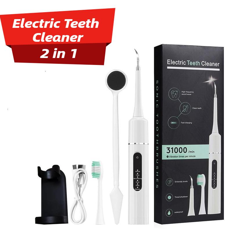 2 in 1 Electric Teeth Cleaner with  Automatic Timer, 1 Box Electric Toothbrush & Replacement Brush Head, Portable Oral Care Tool for Home & Travel