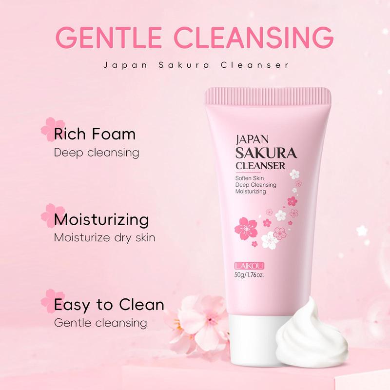 Sakura Skin Care Kit, Facial Cleanser & Cream & Eye Cream & Serum & Lip Mask & Mask & Primer & Peeling Mask & Towel & Brush & Gift Bag