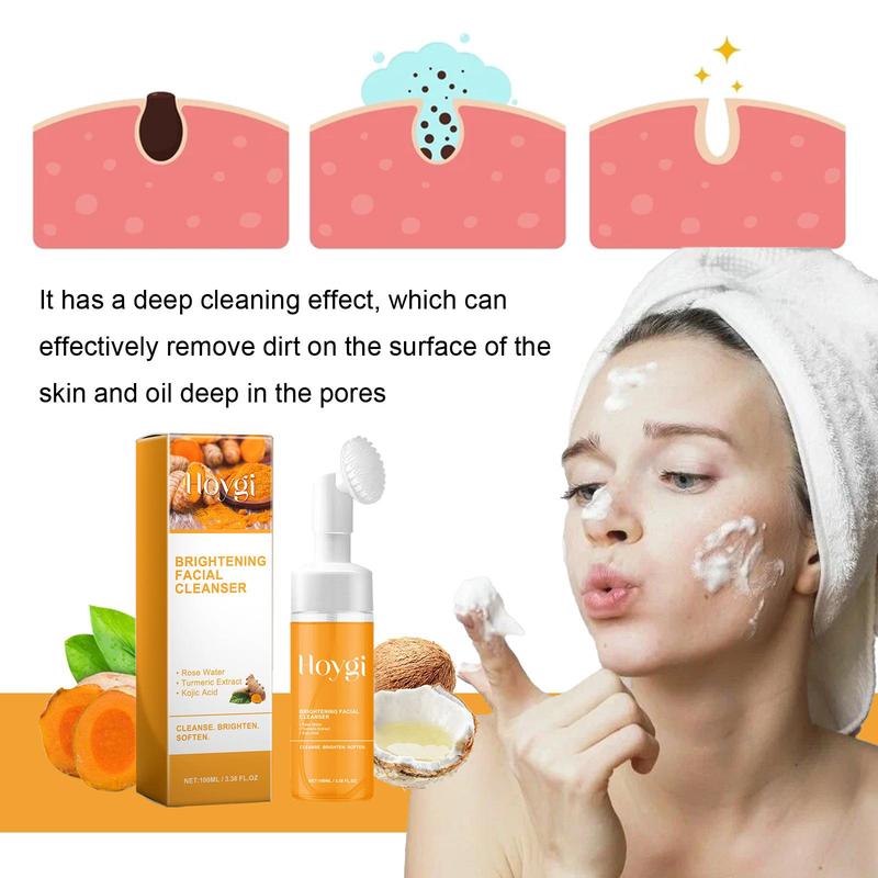 Facial Skin Care Kit, 1 Set Brightening Foaming Cleanser & Collagen Night Wrapping Mask & Brush, Moisturizing Cleansing Skin Care Kit for Women