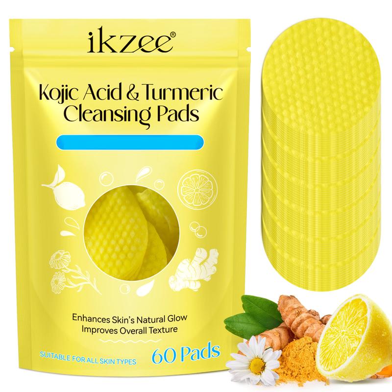 Ikzee Kojic Acid & Turmeric Cleansing Pads - Cleansing & Exfoliating & Hydration For Face - 60 Pads - Skincare