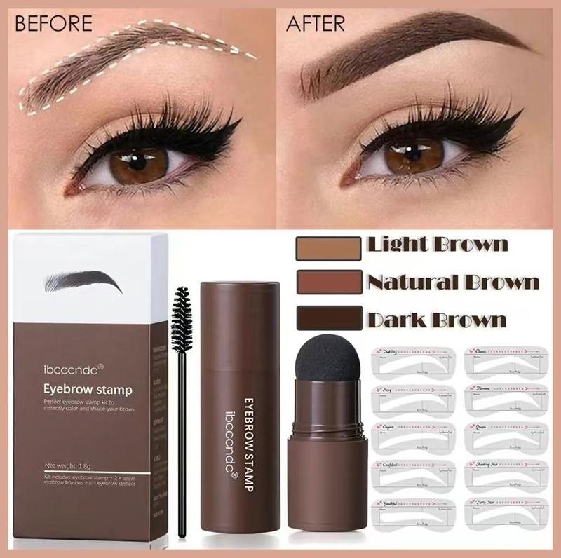 Eyebrow stencils  kit（DARK BROWN） Powder beginners, Brow Stencil  Kit is long-lasting, smudge-proof and waterproof, Eyebrow Stamp & 10 Eyebrow Stencils & 2 Brushes 10 reusable brow shape stencils for perfect  shapes Makeup Eyebrow Powder Cosmetic Smooth