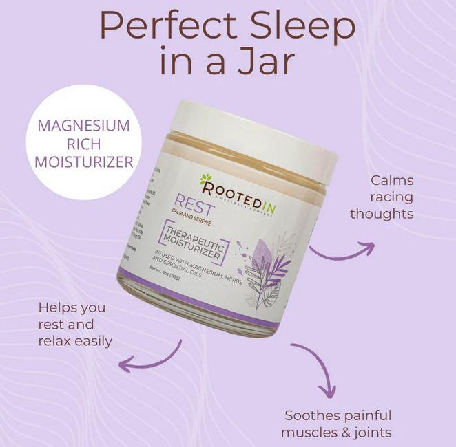 Rooted In Rest Cream for Deep Sleep - Twitching Legs & Discomfort, High Concentration Magnesium, Safe & Effective Natural Sleep Remedy