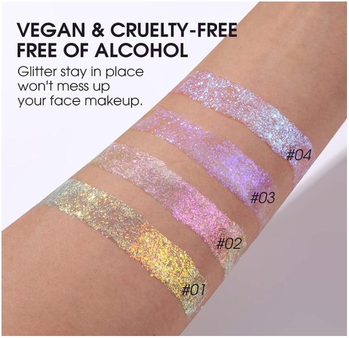 BestLand Holographic Body Glitter Gel - Cosmetic-Grade, Christmas Glitter Makeup for Face, Body, and Hair, Safe and Easy to Use, Perfect for Festivals Parties, Vegan & Cruelty Free (02 Stardust Pink)