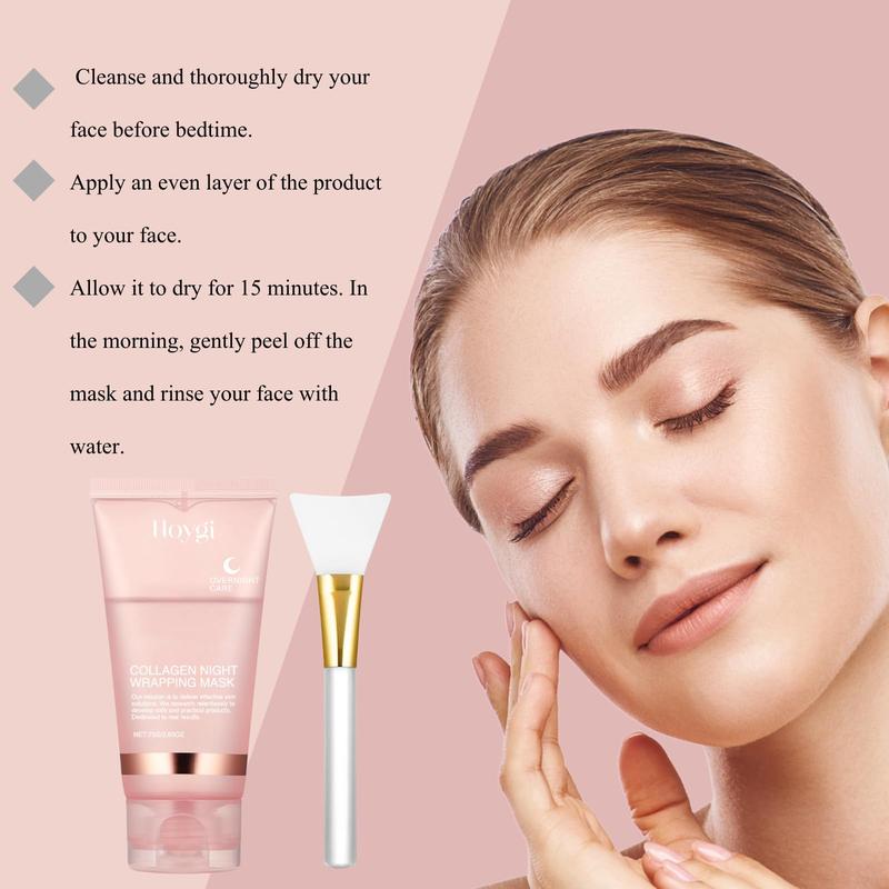 Collagen Overnight Wrapping Peel Off Facial Mask, 1 2 Counts Hydrating & Tightening Skin Care Mask, Elasticity & Hydration Care Facial Mask, Christmas Gift