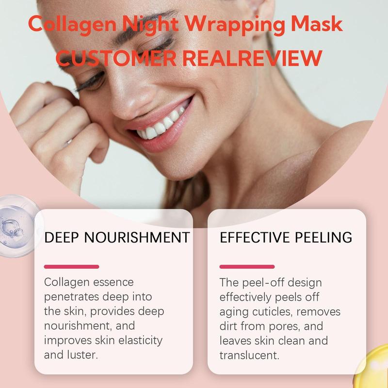 Collagen Overnight Wrapping Peel Off Facial Mask, 1 2 Counts Hydrating & Tightening Skin Care Mask, Elasticity & Hydration Care Facial Mask, Christmas Gift