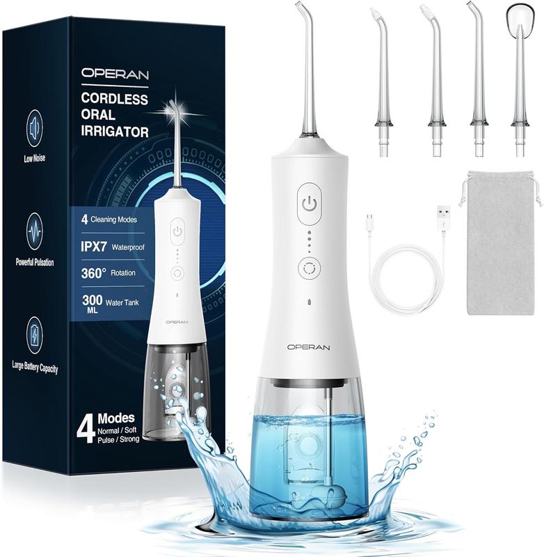 Operan Water Flosser with 4 Cleaning Modes, Upgraded 300ML Water Tank, Cordless Oral Irrigator, Nozzle Removable (Black)