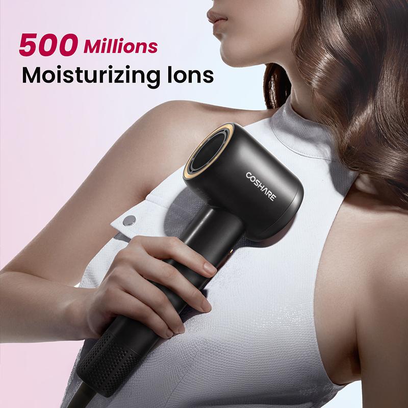 COSHARE Fast Drying Hair Dryer, Essence Oil Ring Blow Dryer for Health Scaple and Less Frizzy, 500 Million Negative Ions, Lightweight, Black