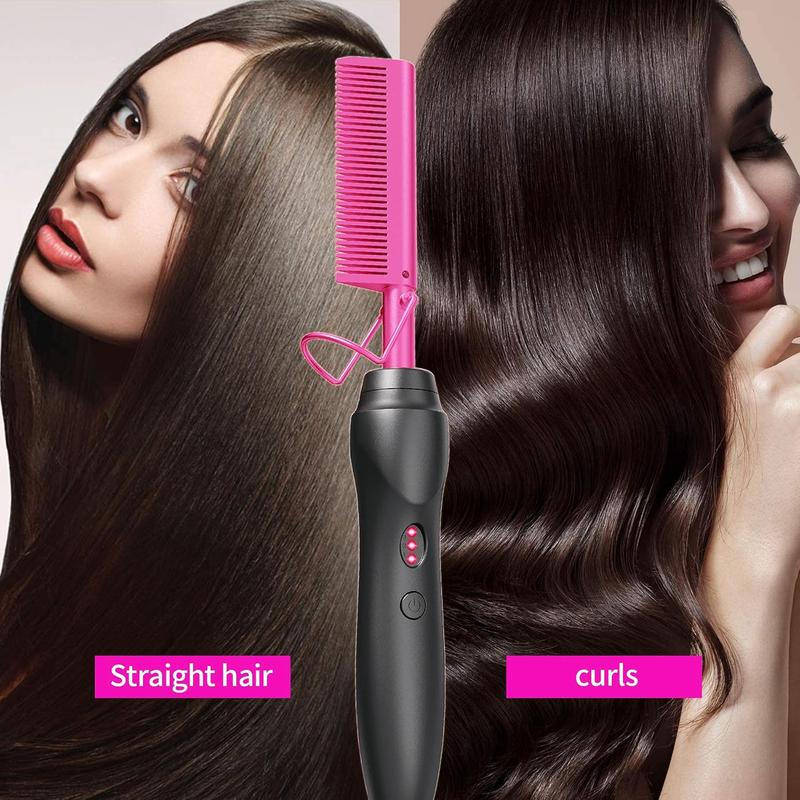 Hot Comb Hair Straightener Heat Pressing Combs - Ceramic Electric Hair Straightening Comb, Curling Iron for Natural Black Hair Beard Wigs Holiday Gift - Pink 5 In1 Lightweight Durable Smooth Comfort