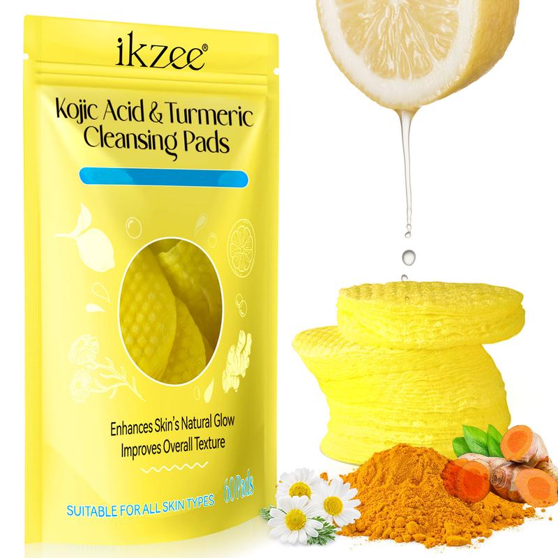 Ikzee Kojic Acid & Turmeric Cleansing Pads - Cleansing & Exfoliating & Hydration For Face - 60 Pads - Skincare