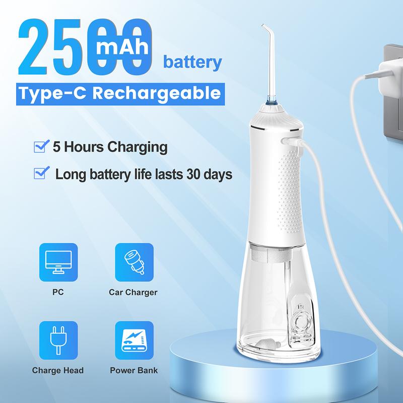 h2ofloss Water Dental Flosser 300ML Watertank & Whitening Tablet lPX7Waterproof Plus 5 Modes,Cordless Oral lrrigator P11-white