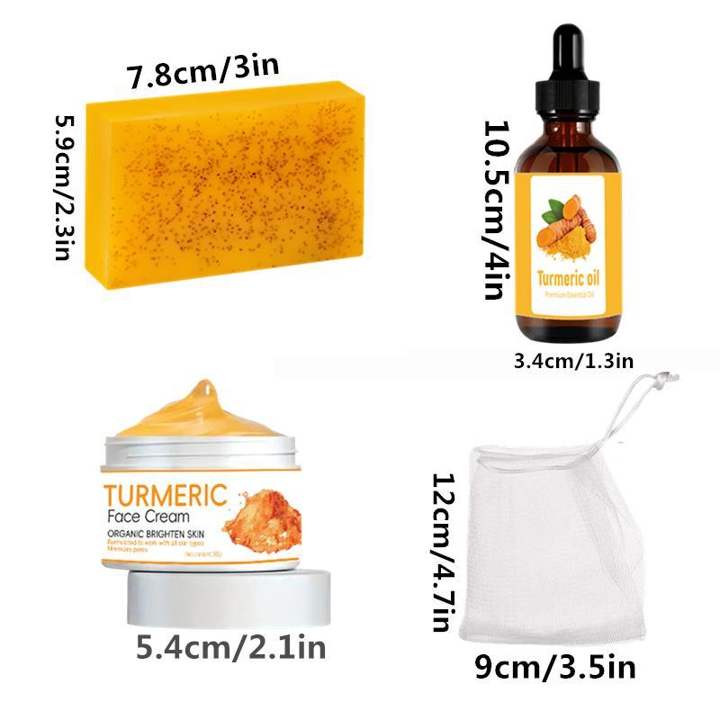 Turmeric Face Care Set, Cream & Oil & Soap, 3 Counts set Moisturizing Brightening Facial Skin Care Kit, Daily Skincare Product for Women & Men, Christmas Gift