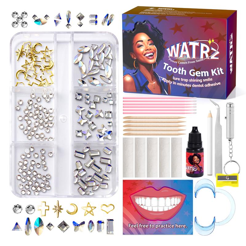 WATRZ Professional 320-Piece Colorful Tooth Gem Kits with Cross-Shaped and Unique Tooth Stickers, Polishing Drill Tools – Ideal for Smile Care and Holiday Gifts, Portable and Easy to Use,for Y2K