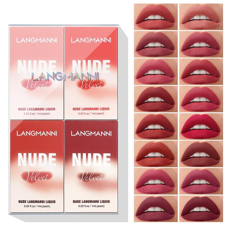 LANGMANNI Long-lasting Matte Liquid Lipstick, 16pcs set Water Proof Matte Lip Balm, Matte Liquid Lipgloss, Easy Coloring Sweat Proof Moisturizing Matte Lipstick