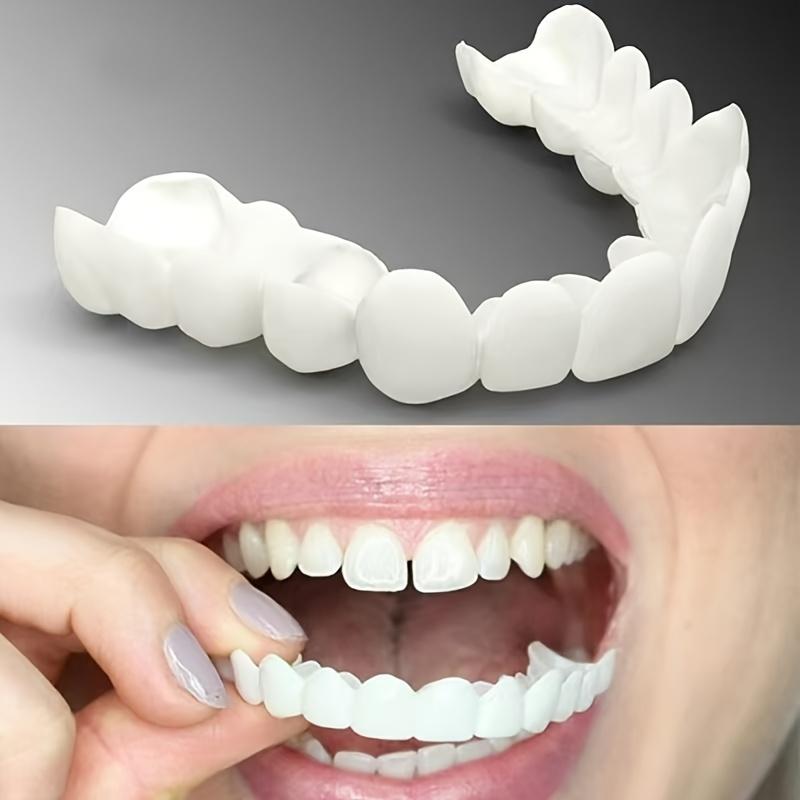 4-Pack Comfortable Flexible Disposable Tooth Sockets - Soft White Simulation Teeth Veneer for Upper and Lower Teeth, Suitable for Both Men and Women, Easy to Use and Remove