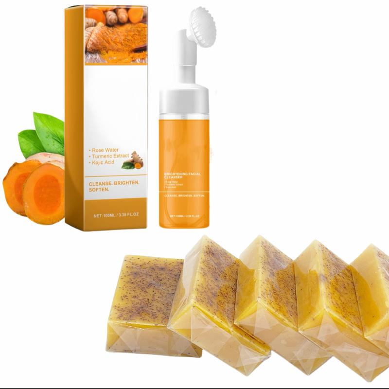 Lemon Turmeric & Kojic Acid Soap Bar, Face & Body Wash, Daily Skin Cleanser Sets for prone Skin, Moisturizing Gentle Kojic Acid Soap Bar Set with Soap Saver Bags, Halloween, Fal