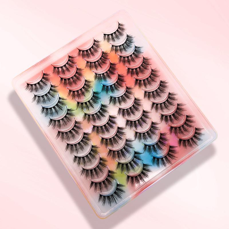 Fluffy False Eyelashes, 20 Pairs Faux Cluster Lashes, Natural Curling Eye Makeup Strip Lashes, Full Volume Eyelash for Lashes Extensions