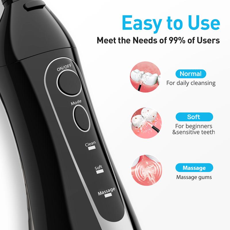 COSLUS Water Dental Flosser Cordless: 5 Replacement Heads with 300ML Super Large Tank, Dual-Thread Stream. Effectively Removes 99.99% Plaque for Improved Gum Health and Oral Freshness. 30 Day Battery Life, IPX7 Waterproof.