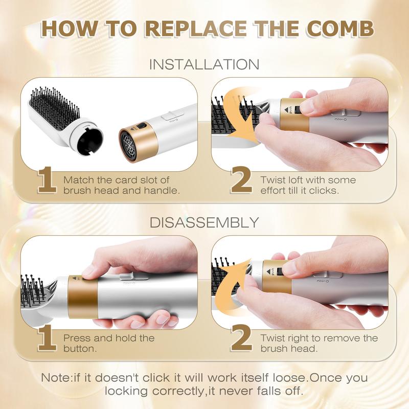 New 5 in 1 Hair dryer Hot Air Brush StylingTool Powerful Soft hair care-Curling iron set Hair dryer system with hair measure Hair dryer brush,smoothing brush,curling brush-Hair curler Shaper-Intelligent thermal control,detachable Salon Adjustable Gift