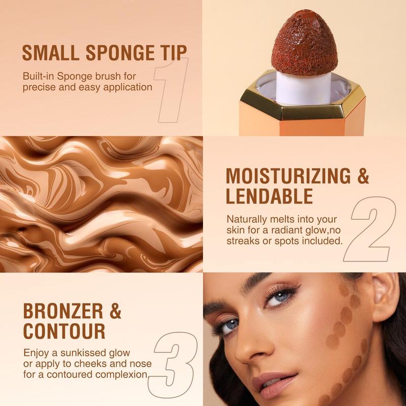 Contouring Liquid Bronzer with Built-in Sponge Brush, Moisturizing Facial Highlighting Bronzer, Facial Makeup Product for Women & Girls