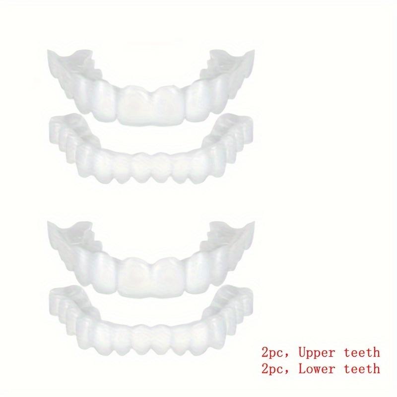 4-Pack Comfortable Flexible Disposable Tooth Sockets - Soft White Simulation Teeth Veneer for Upper and Lower Teeth, Suitable for Both Men and Women, Easy to Use and Remove