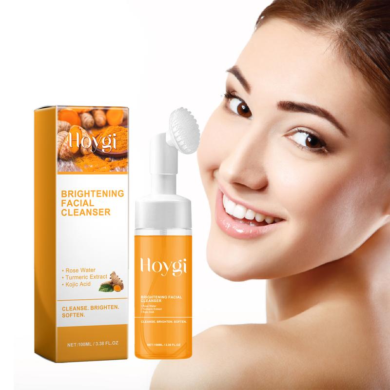 Hoygi New Arrivals 2 Pack 100ml New Turmeric + Kojic Acid Foaming Cleanser + Silicone Brush Cleansing Skin Care Comfort Skin Repair Comfort Cleansing Cleanser