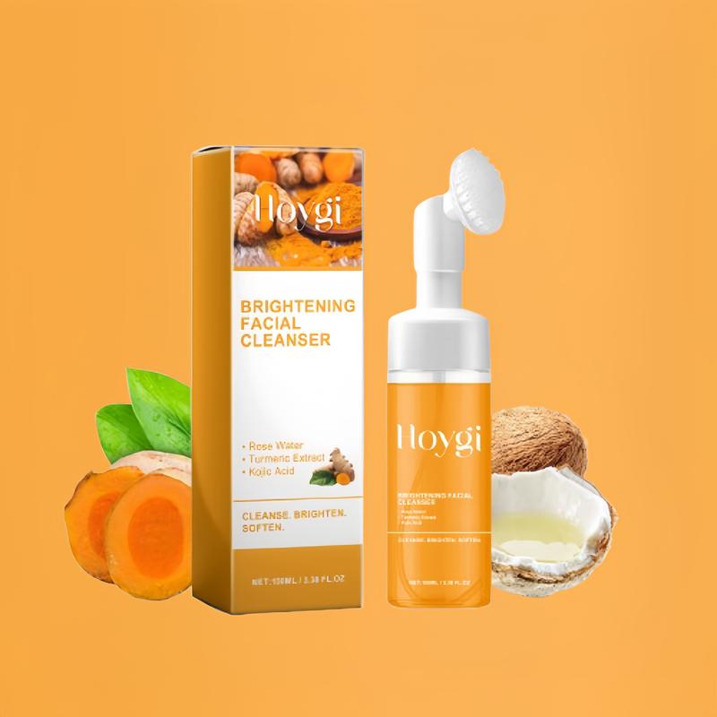 Hoygi New Arrivals 2 Pack 100ml New Turmeric + Kojic Acid Foaming Cleanser + Silicone Brush Cleansing Skin Care Comfort Skin Repair Comfort Cleansing Cleanser