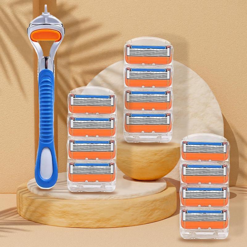 Shaving Razor Blades Set For Men, Father's Day Gift, 1 Count Shaver Holder & 12pcs 5 Layers Blades Set For Leg, Arm, Armpit Hair Removal, For Daily Face Care