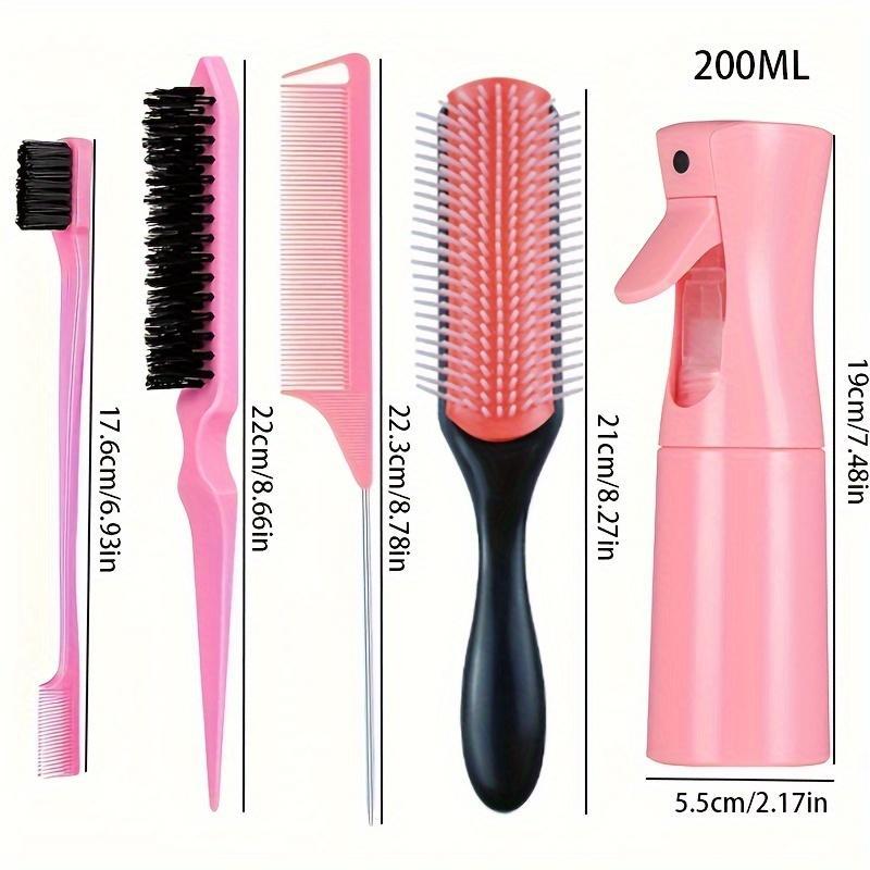 Hair Styling Hair Brush and Spray Bottle Set (5 Counts set), Heatless Detangling Brush and Hair Identifier Spray Bottle Hair Styling Tool for Curly Long Hair, Curly Hair Brush Wet & Dry Hair Styling Tool for Women, Hair Products