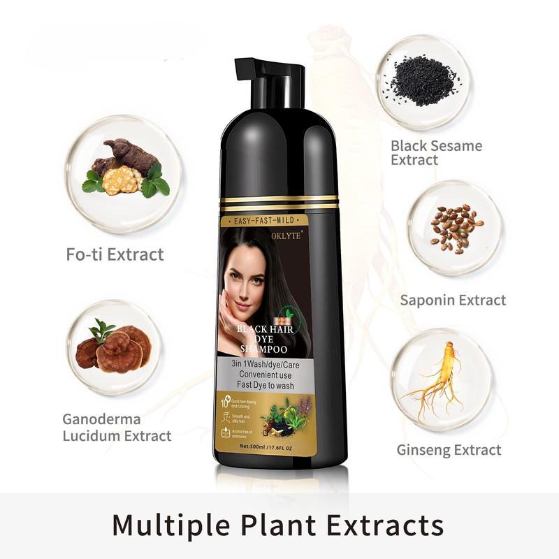 OKLYTE 3 in 1 Hair Dye Shampoo +99.9% Grey Coverage -Natural Ingredients Hair Color Plant Haircare Black Hairdye