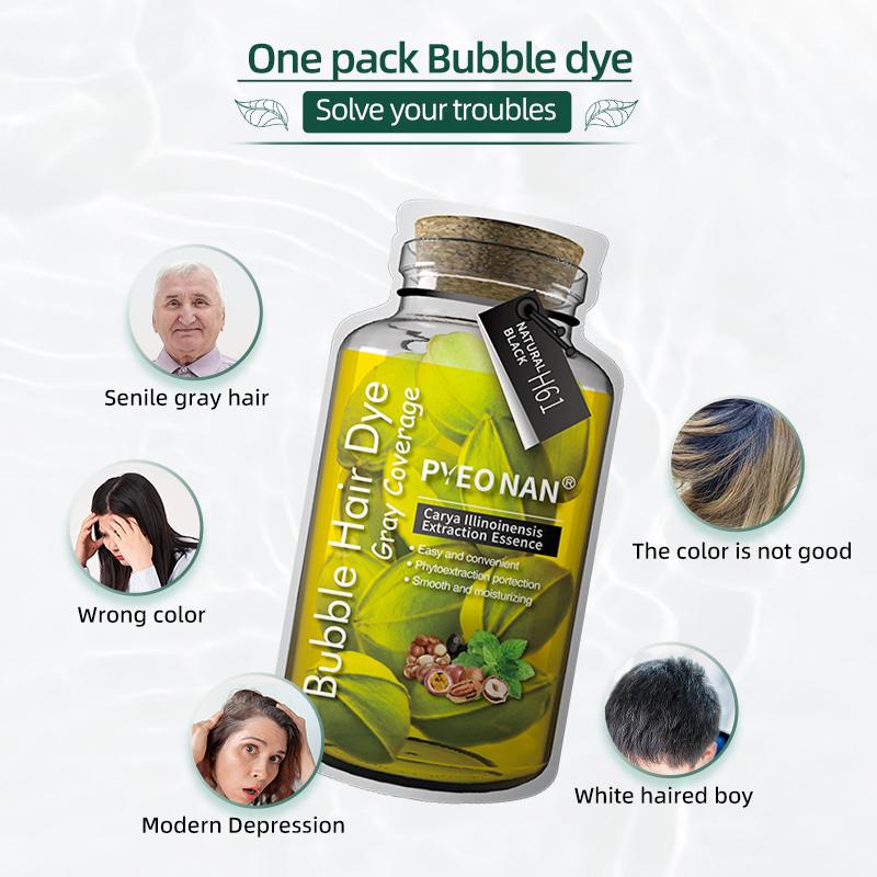 PYEONAN Unisex Bubble Hair Dye with Natural Plant Extracts, 2-in-1 for Gray Coverage and Hair Care, Gray Hair Turns into Black or Dark Brown with Herbal Ingredients, No Bleaching, 10 Bags Hair Color 5.6 Oz. 160g