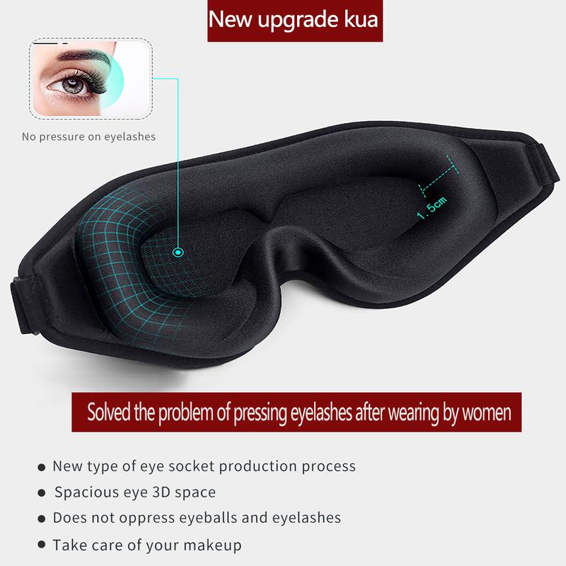 Sleep Mask, Women Men 3D Blocking Lights Sleeping Mask, Pressure Relief Night Sleep Eye Mask with Adjustable Strap, Eye Cover Blindfold for Travel Nap Yoga, Black