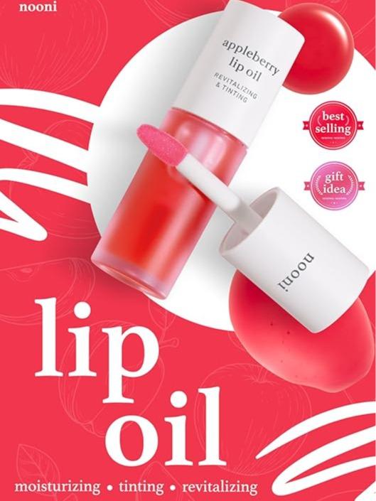 NOONI Korean Lip Oil - Appleberry | Lip Stain, Gift, Moisturizing, Revitalizing, and Tinting for Dry Lips with Raspberry Fruit Extract, Holiday, Christmas Gift, 0.12 Fl Oz, Stocking Stuffers