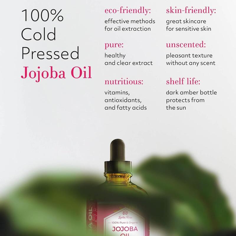 Leven Rose Jojoba Oil 4oz – Cold Pressed & All-Natural! Perfect Moisturizer for Comfort Haircare, Nails, Hydrate and Moisture Skin Haircare Comfort