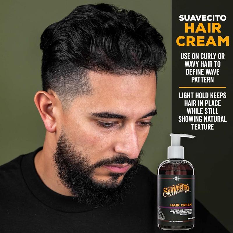 Suavecito Hair Cream 8 oz Pump Bottle Medium Shine All Day Light Hold Brush Gel Haircare Color Daily Frizz Lightweight Pack Pomade Smoothing