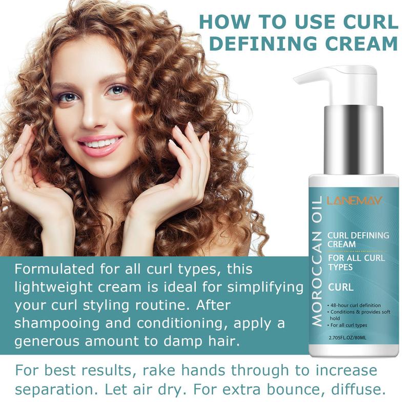 Moroccan Oil Hair Curling Cream, 3 Counts Long Lasting Curl Defining Cream for All Curl Types, Professional Hair Styling Product for Women & Men