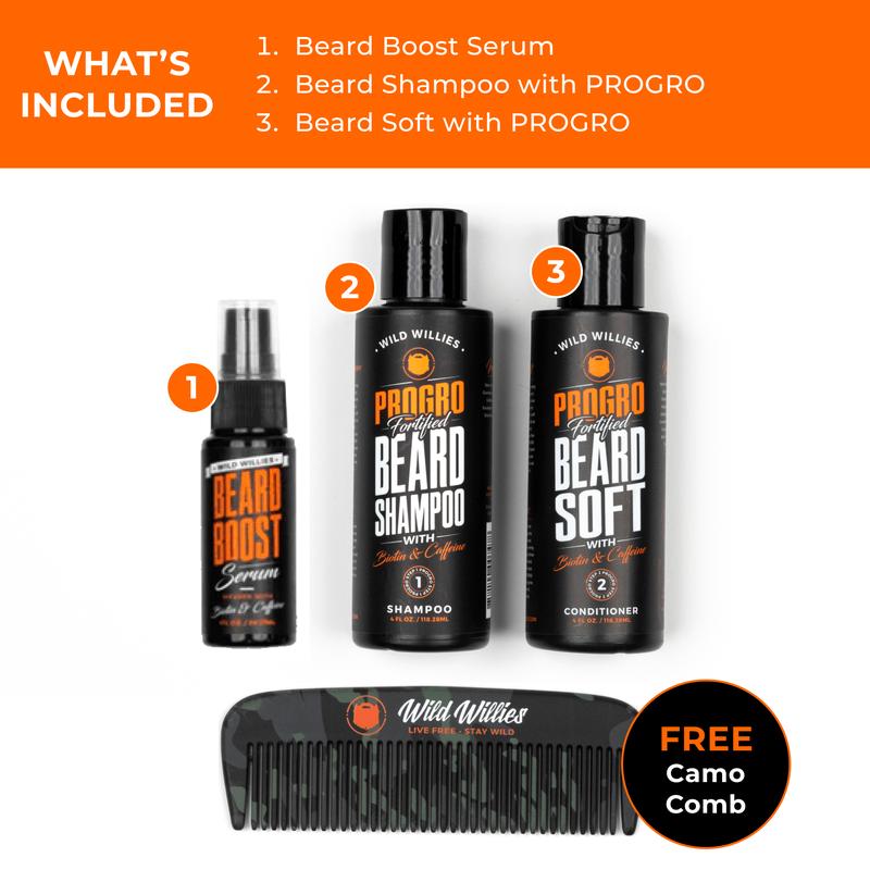 Beard Care Kit, Biotin Fortified Shampoo & Conditioner with Caffeine, 2 4-Oz Bottles, Promotes Healthy Beard Growth & Boost Serum Hair Care Comfort