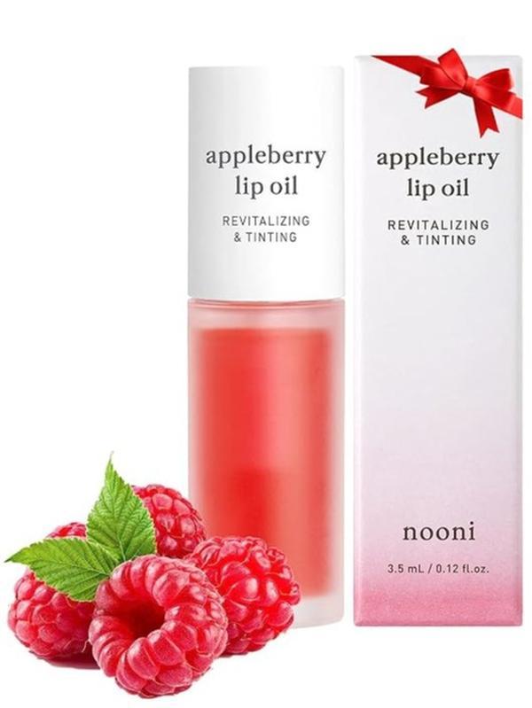 NOONI Korean Lip Oil - Appleberry | Lip Stain, Gift, Moisturizing, Revitalizing, and Tinting for Dry Lips with Raspberry Fruit Extract, Holiday, Christmas Gift, 0.12 Fl Oz, Stocking Stuffers