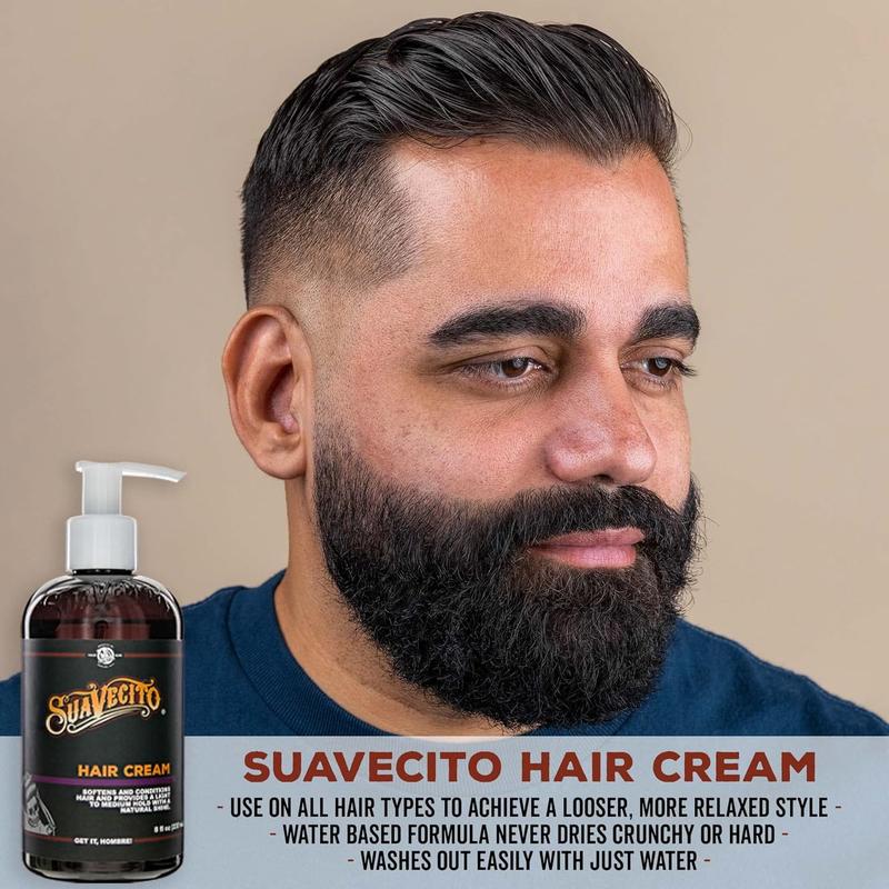 Suavecito Hair Cream 8 oz Pump Bottle Medium Shine All Day Light Hold Brush Gel Haircare Color Daily Frizz Lightweight Pack Pomade Smoothing