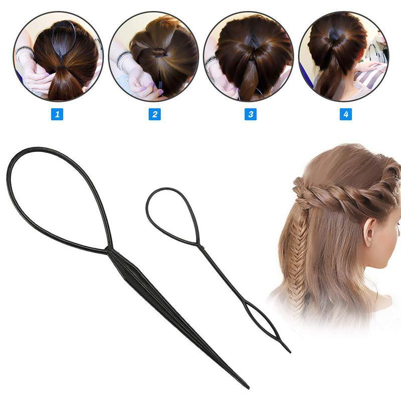 2pcs Hair Braiding Tool Set, Hair Styling Accessories, Magic Tail Loop Hair Kit for Women & Girls, Christmas Gift