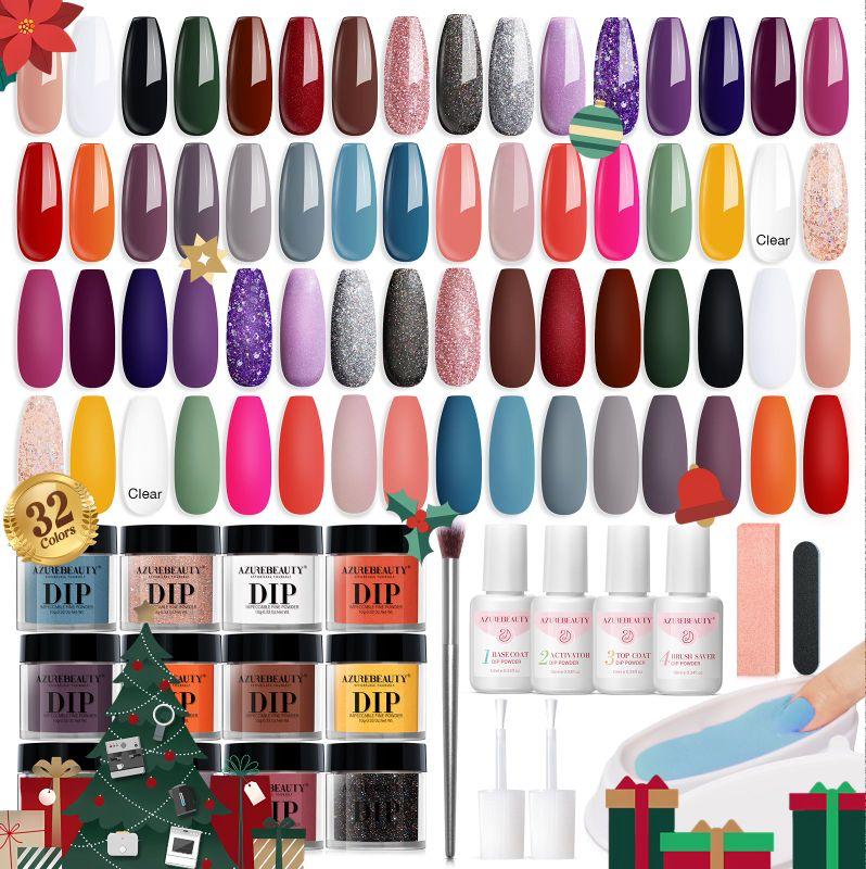 AZUREBEAUTY 32 Colors & 10 Tools Dip Powder Nail Starter Kit, DIY Nails at Home, All Season Colors All-in-One Kit Nail Art, Christmas Gift, Nail Care Nail Product