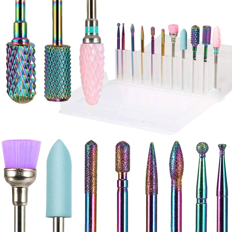 Colorful Nail Drill Bits Set, 11pcs set Electric Nail Drill Kit, Nail Drill Set for Manicure & Pedicure, Professional Manicure & Pedicure Tools